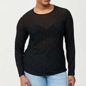 NWT - Torrid - Mesh Crew Neck Long Sleeve Top - Size 3 - Black Rhinestone